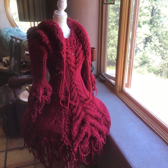 One of a Kind Hand Knit 🧶 Red Ridinghood Dress - Picture 7 of 10